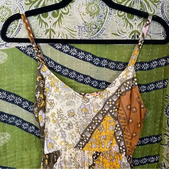NWT RAGA Jenya Brown Boho Patchwork Maxi Dress Size Small - Picture 4 of 16